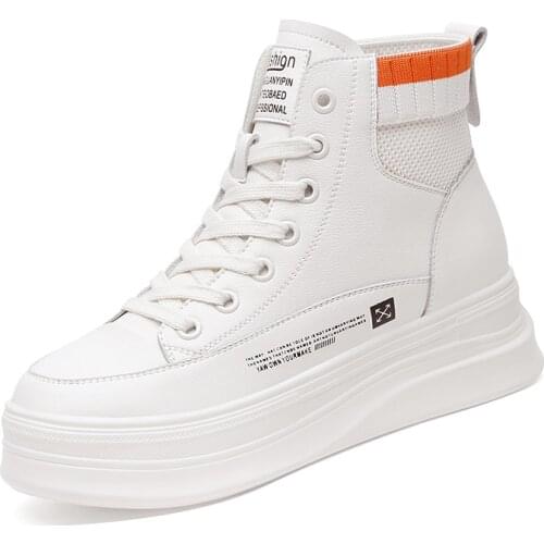 Round-Toe Platform High-Top Shoes Lace-Up Color Matching Casual Shoes WomenS Platform Shoes