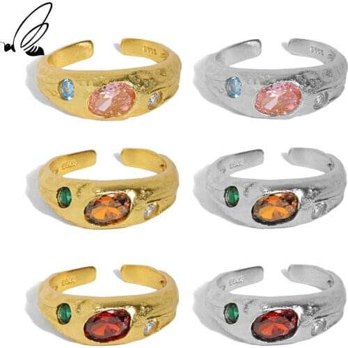SSTEEL Sterling Silver 925 Korean Zircon Texture Opening Ring For Women Minimalist Designer Gold Engagement Open 2021 Jewellery