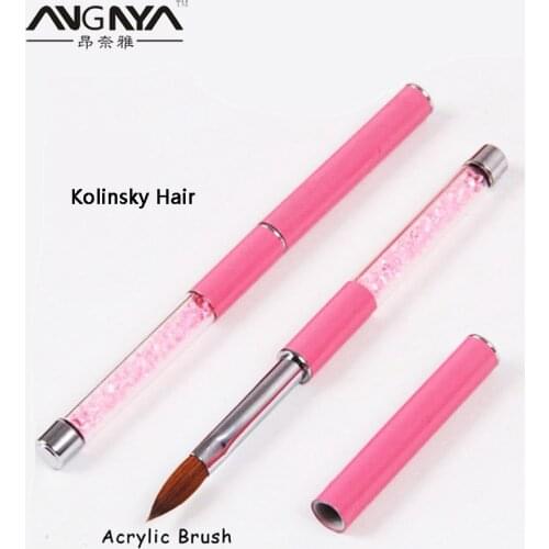 ANGNYA 10Pcs Kolinsky Hair Sable Brush No 2/4/6/8/10/12 Rhinestone Decoration Metal Handle Acrylic Nail Art Brush Manicure Tools