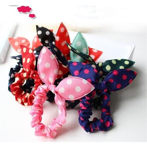 10Pcs Girls Hair Band Mix Styles Polka Dot Bowknot Rabbit Ears Elastic Hair Ropes Ponytail Holder for Woman Headwear