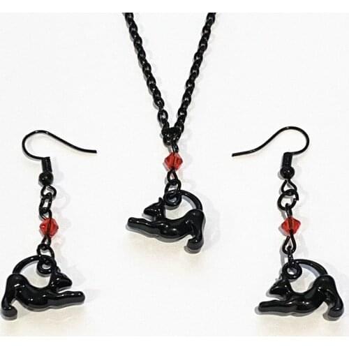 3PCS/Set Cute Cat Necklace&pair Earrings with Red Crystal Beads Gothic Victorian For Women Animals Choker Collar Halloween Gifts