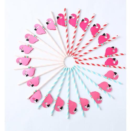 50pcs 3D DIY Flamingo Paper Straws Birthday Party Adorn Kids Paper Drinking Straw Wedding Summer Hawaii Pool Party Decorations