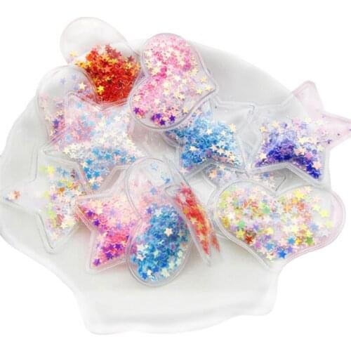 5-50Pcs Transparent Flowing Quicksand Sequins Stars/Heart Appliques DIY Craft Supplies Hair Pin Accessories Material Ornaments