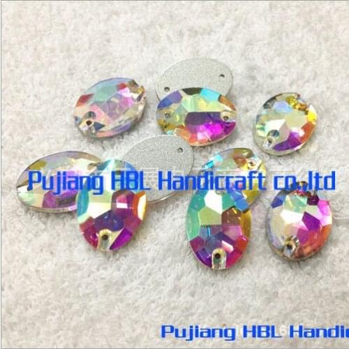 White AB Oval 10x14mm 2 Holes 180pcs Flatback Glass Crystal Buttons Sewing Rhinestones Wedding Dresses Sewing Beads