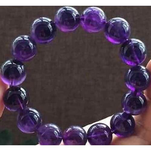 Free shipping 10mm Natural Brazil Amethyst Quartz Crystal Round Beads Stretch Bracelet AAA