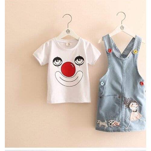 Free shipping 2021 Girls Clothing Set Summer Baby Girls Clothes sets girl printing t-shirt+Overalls girls Causal suit