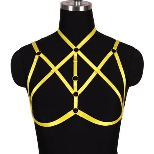 Body Harness Bra Yellow Belt Cage Top Hollow Out Ring Metal Suspender Chest Bandage Adjust Steampunk Gothic Night Clubs Rave