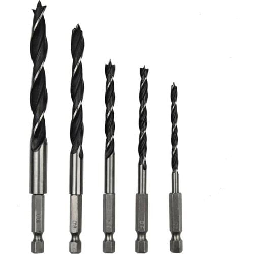 5pcs Hexagonal Handle Three Point Woodworking Bit 4-5-6-8-10mm Woodworking Reaming Tool Set