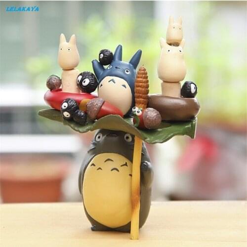 New Japanese Anime Totoro PVC Action Figure Model Toys Set Animal Resin Lotus leaf totoro Cute Cartoon Collection figurine Doll