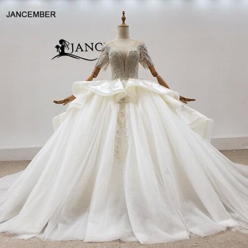 HTL1771 Beautiful Ball-Gown Beaded Luxury O-Neck Wedding Dress 2020 Backless Applique Lace Up Back