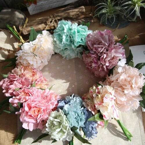 1 Bouquet 5 Heads Peony Tiffany Blue Simulation Flowers Wholesale Trade Fake Flowers Wedding Bride Holding Bouquet