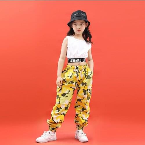 Kid Cool Hip Hop Clothing Black T Shirt Tank Top Crop Camouflage Tactical Cargo Pants for Girls Jazz Dance Costumes Clothes Wear