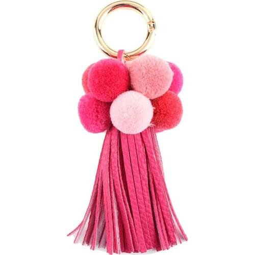 Colorful Boho Style Big Ball With PomPom Bag Hanging With Tassel KeyChains For Women Jewelry