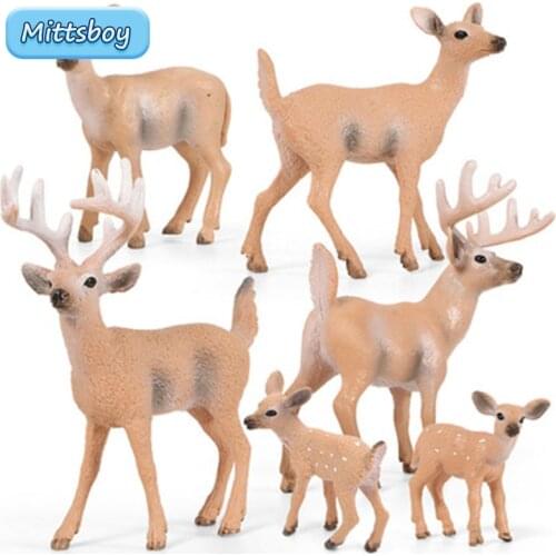 Microscape Simulation Wild Animal Zoo Model Toy Set Elk Whitetail Deer Action Figure Cognition Educational Toy for Children Gift
