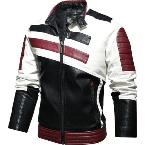 Spliced Leather Jacket Men Winter Autumn Casual Motor Mens Fleece Coat Pop Vogue Biker Vintage Warm PU Jacket Male Streetwear