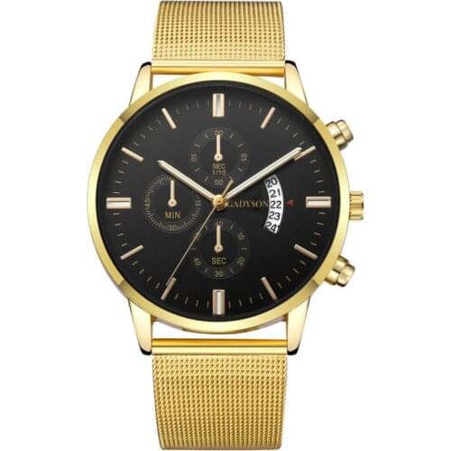 2020 Wholesale GADYSON Fashion Dark Buckle Mesh Belt Mens Quartz Watch Three Eye Six Needle Calendar Mens watches relogio