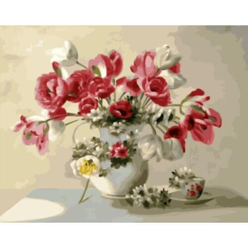 DRAWJOY Framed Oil Paint DIY Painting By Numbers Coloring By Numbers Red Flower Home Decoration 40*50cm