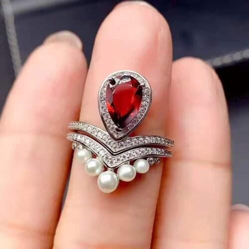 Natural Garnet Gem Pearl Ring S925 Sterling Silver Fine Fashion Weddings Jewelry for Women Free Shipping MeibaPJ FS