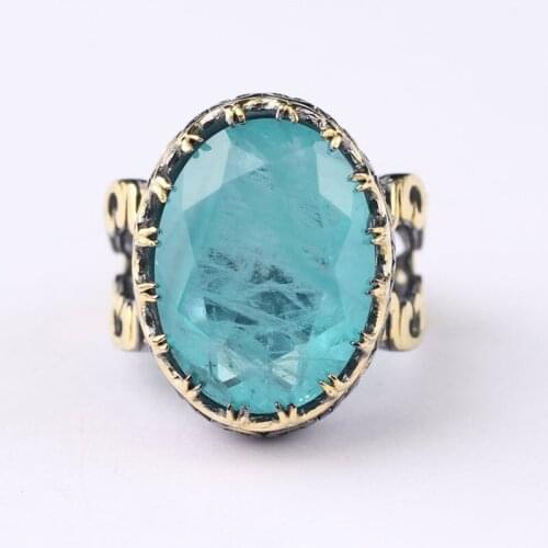 Huge Paraiba Light Green Man Silver Handmade Ring, Paraiba Tourmaline 18 K Gold plated Ring
