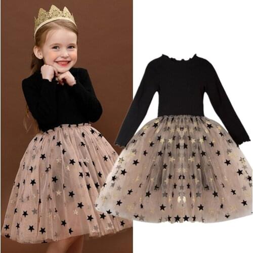 Autumn Princess Dress For Girls Elegant Weeding Party Clothes Toddler Kids Children Sequin Star Tutu Winter Casual Clothing