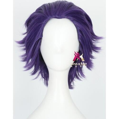 Halloween Wig Daily Performance My Hero Academia Purple Reverse Curled Short Hair Wig Cosplay Wig Set
