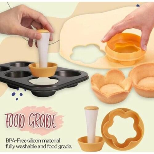 Plastic Pastry Tamper Tart Shell Molds Tart Cutter Flower Round Dough Cookie Cutter Set Cupcake Muffin Mold Cooking Tools