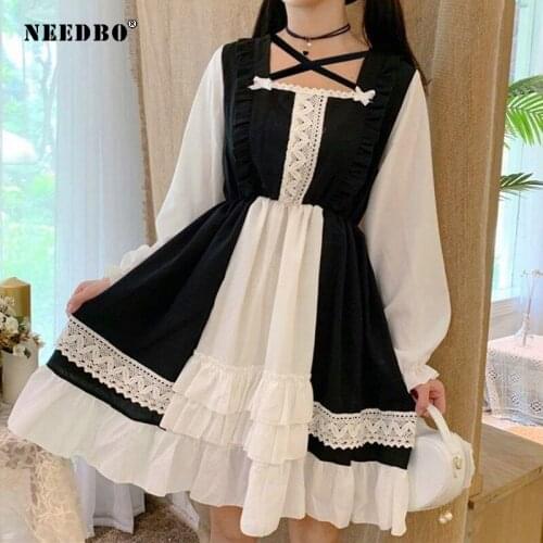 Lolita Dress with Ruffles Women Girl Gothic Japanese Patchwork Sexy Mini Dress Kawaii Fall Summer Dresses for Women Vestidos