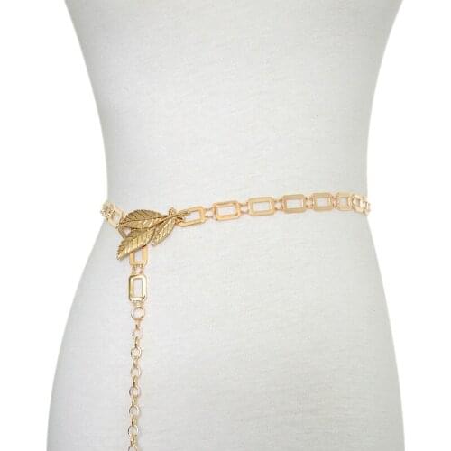 High Quality 2019 Waistband Chain Fashion Women Elastic Metal Belt Vintage Elastic Leaf Women Gold Skinny Belt