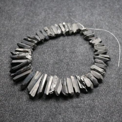 Approx 46pcs/strand Raw Black Crystal Quartz Top Drilled Point Pendants ,Rock Quartz Crystal Graduated Jewelry Making Beads