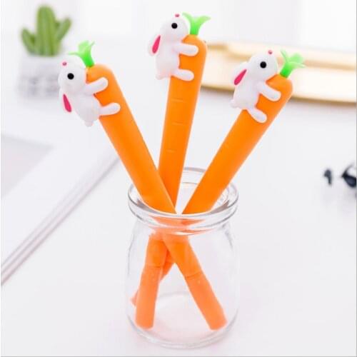 1pc Cute Cartoon Creative White Rabbit and Carrot Gel Pen Black Ink Pen Office Signature Pen Stationery School Supply