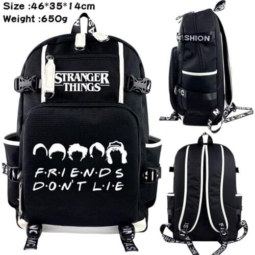 Anime Stranger Things Rucksack Teenager Black Schoolbag Zipper Canvas Shoulder Laptop Bag Cartoon Travel Bookbag Unisex Backpack