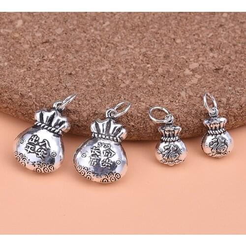 S925 sterling silver Thai silver jewelry accessories retro small money bag lucky bag pendant handmade DIY production material ac