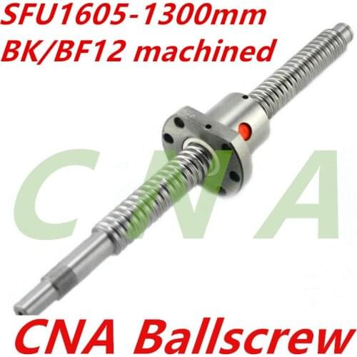 Free shipping SFU1605 1300mm rolled ball screw C7 grade with 1605 flange single ball nut for BK/BF12 end machined CNC parts