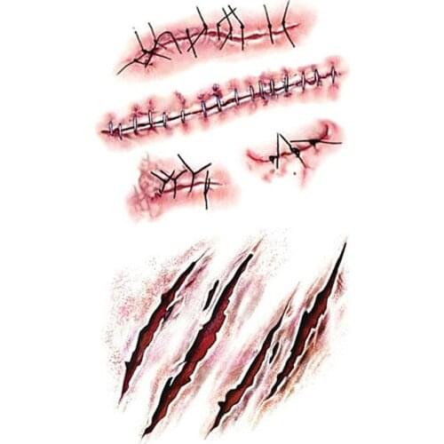 5 pcs/set Halloween Zombie Scars Tattoos With Fake Scab Blood Special Costume Makeup Halloween Decoration