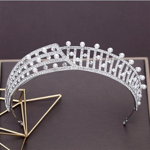 Speical crystal crown geometry pearl Bridal princess tiaras wedding hair accessories