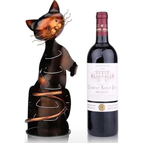 Tooarts Cat Shaped Metal Figurine Practical Rack For Wine Bottle Office Home Decor
