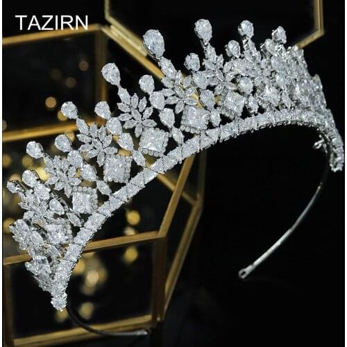Zircon Wedding Bridal Tiaras and Crowns Cubic Zirconia Princess Queen Hair Jewelry CZ Pageant Headpieces Birthday Gift for Mom
