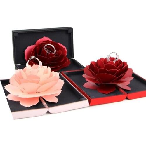 Unique Pop Up Rose Wedding Engagement Rings Box Fashion Jewelry Storage Holder Valentines Day Best Gift Boxes For Women Girls