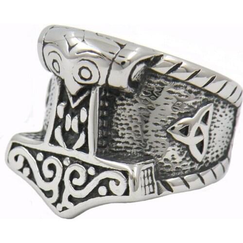 Viking Raven Hammer Ring Fashion Accessories Stainless Steel Irish Knot Thor Men and Women Personality Ring Viking Jewelry