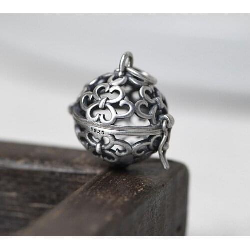 Vintage Round Prayer Box Pearl Cage 925 Sterling Silver Pendant A2323