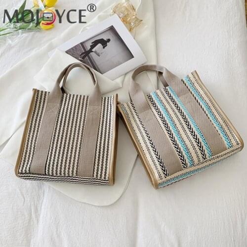 2021 Fashion Women Summer Beach Vacation Stripes Woven Handbags Tote Shopping Bags Ladies Summer Beach Large Purse