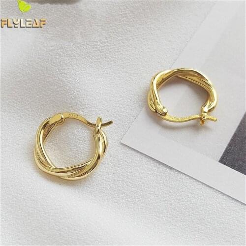Flyleaf 925 Sterling Silver Circle Weaving Twisted hoop Earrings For Women High Quality 18k Gold Earings Fashion Jewelry