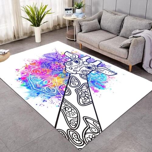 Giraffe Living Room Rug Colorful Bedroom Carpet Hippie Circle Floor Mat Wild Animals Bohemian Tapete