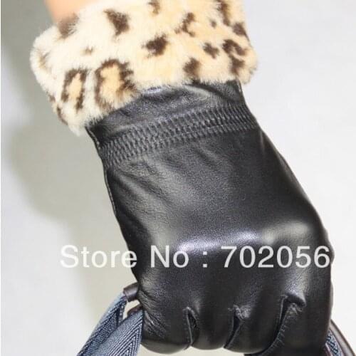 Winter womens leopard print Genuine Leather gloves skin gloves LEATHER GLOVES 10pairs/lot #3129