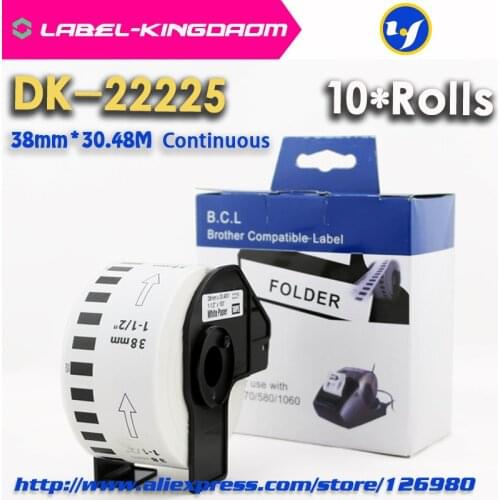 10 Rolls Compatible DK-22225 Label 38mm*30.48M Continuous Compatible Brother Printer QL-570/700 All Come With Plastic Holder