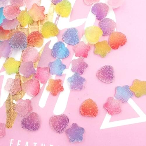 100Pcs 10mm Simulation Heart Star Shape Candy Flat Back Resin Cabochon Fake Food Embellishments For Scrapbooking DIY Accessories