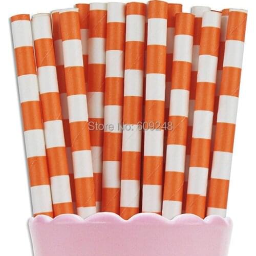 100pcs Mixed Colors Biodegradable Decorative Halloween Party Orange Ring Circle Sailor Striped Paper Straws