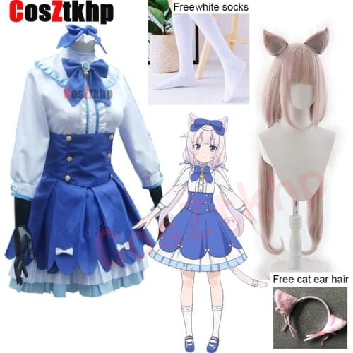 2021 Anime Nekopara Cosplay Costumes Vanilla Cosplay Dresses and Wigs Accessories Halloween Party Woman Dress Adult Maid Skirts