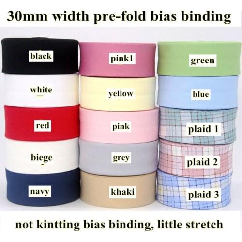 30mm Pre-Fold Cotton Bias Binding little Stretch Trim Tape Twill Baby Underwear Tower Blanket Craft Bag DIY Free Shipping 10m