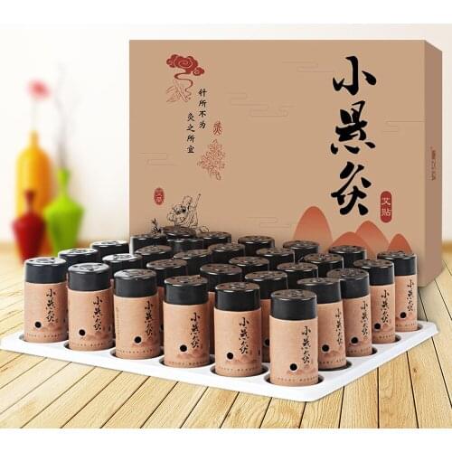 30pcs/Set Self-stick Mini Moxa Tube Acupuncture Massage Stick-on Moxibustion Roll Sticks Mugwort Artemisia Burner Box Device